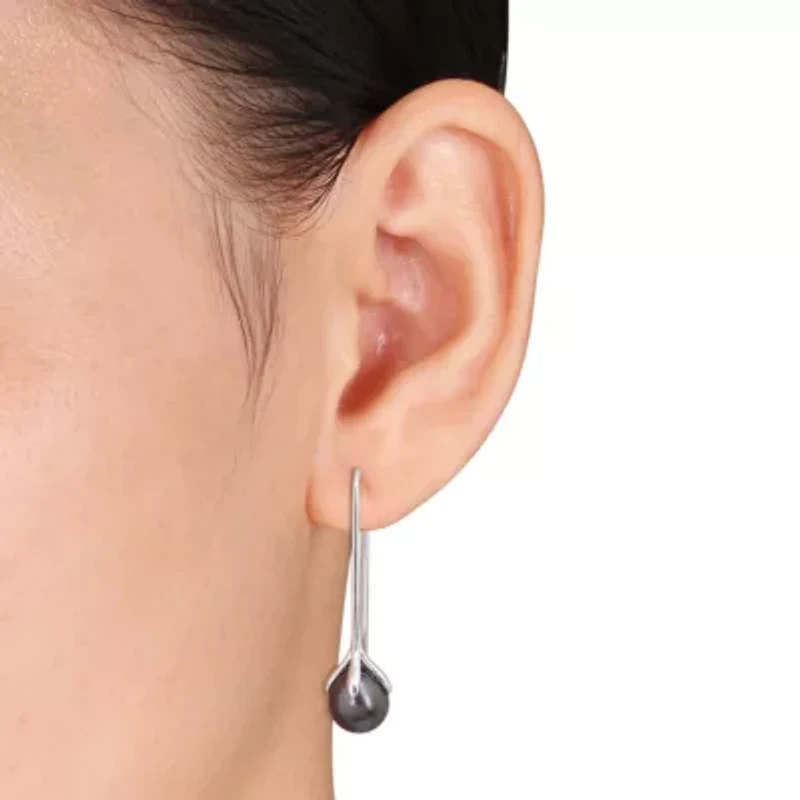10-11mm Black Tahitian Cultured Pearl Hook Earrings in Sterling Silver