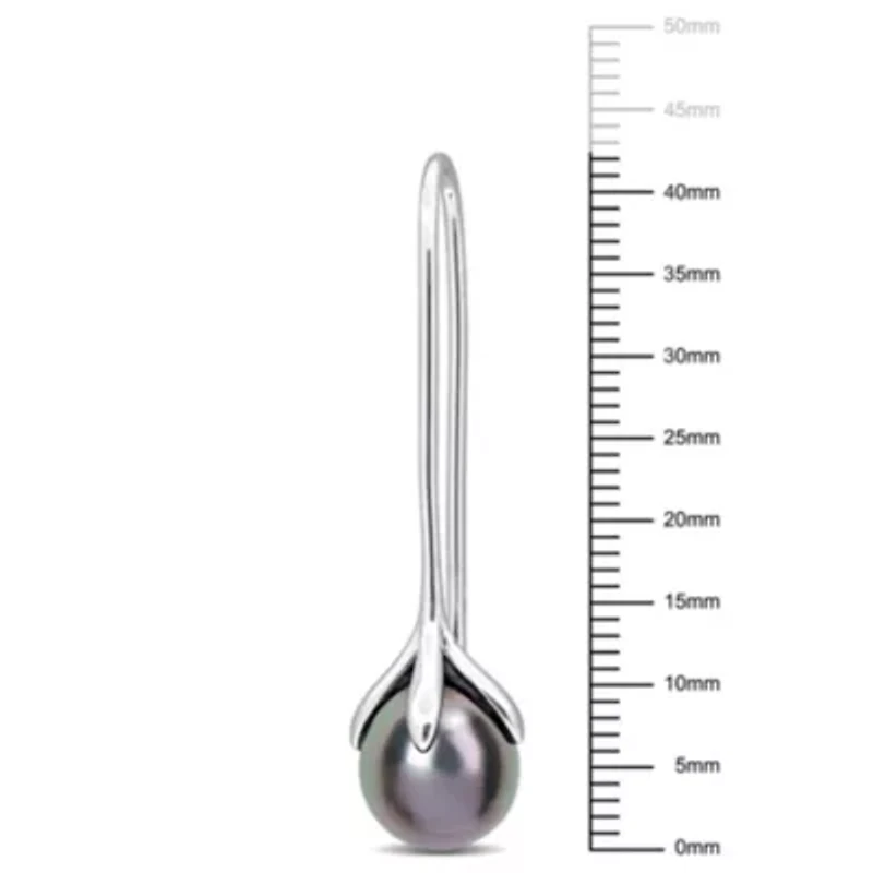 10-11mm Black Tahitian Cultured Pearl Hook Earrings in Sterling Silver