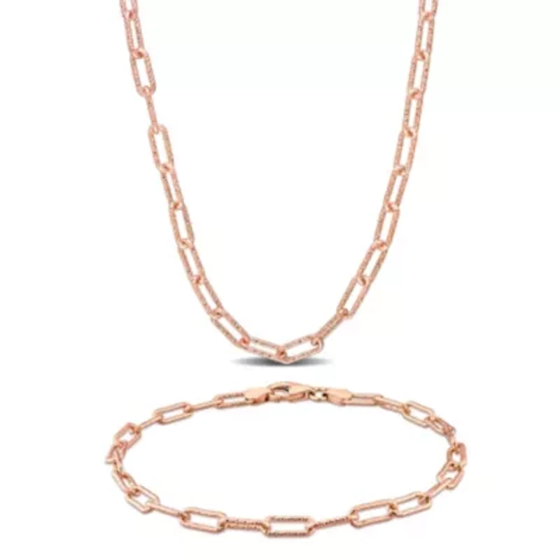 2-Pc Set of Men's 3.5mm Paperclip Chain Necklace and Bracelet in Rose Plated Sterling Silver