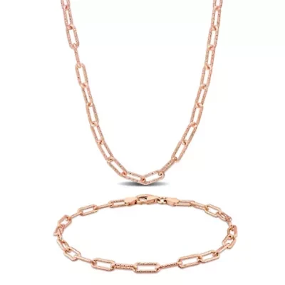 2-Pc Set of Men's 3.5mm Paperclip Chain Necklace and Bracelet in Rose Plated Sterling Silver