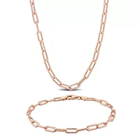 2-Pc Set of Men's 3.5mm Paperclip Chain Necklace and Bracelet in Rose Plated Sterling Silver