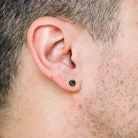 Men's Black Diamond Accent Stud Earrings Set in 2-Tone Sterling Silver