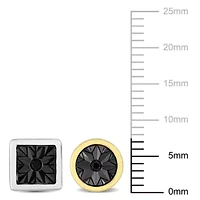 Men's Black Diamond Accent Stud Earrings Set in 2-Tone Sterling Silver