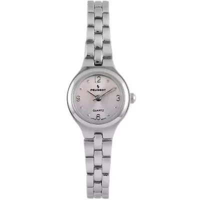 Women 22mm Round Silver Self-Adjust Link Bracelet Watch