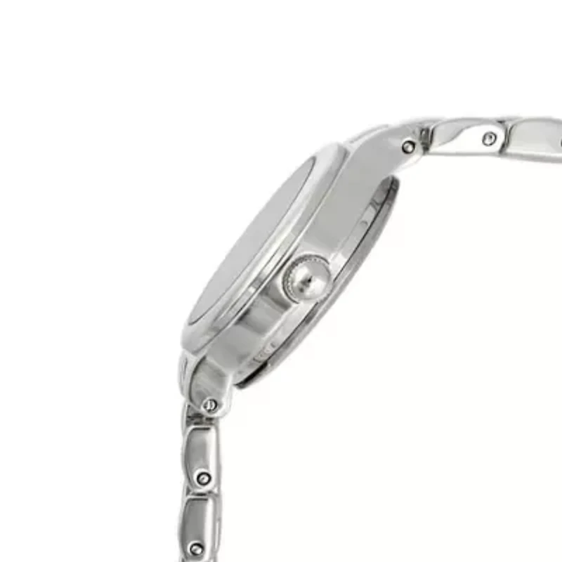 Women 22mm Round Silver Self-Adjust Link Bracelet Watch