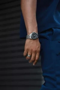 Men's 40mm Black Dial Sport Bezel Stainless Steel Bracelet Watch