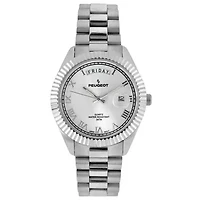 Peugeot Men's 40mm Silver Face Fluted Bezel Steel Bracelet Watch