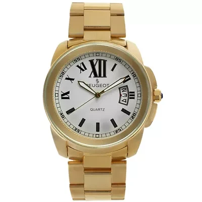 Peugeot Men's Calendar Gold Plated Stainless Steel Bracelet Watch