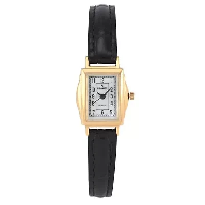 Women's Vintage 14K Gold-Plated Rectangular Small Face Watch with Leather Strap
