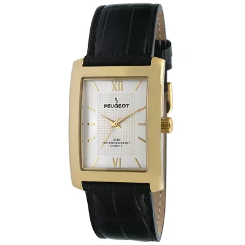 Peugeot Men's 30X40mm Gold Tank Shape Watch with Black Strap