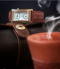 Peugeot Men's 40x24 mm Gold Large Remote Sweep Leather Strap watch