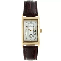 Peugeot Men's Gold Contour Case Remote Sweep Watch with Brown Leather Band