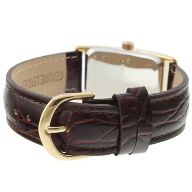 Peugeot Men's Gold Contour Case Remote Sweep Watch with Brown Leather Band