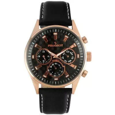 Men Rose-Gold Plated Multi-Function Leather Strap Watch
