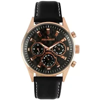 Men Rose-Gold Plated Multi-Function Leather Strap Watch