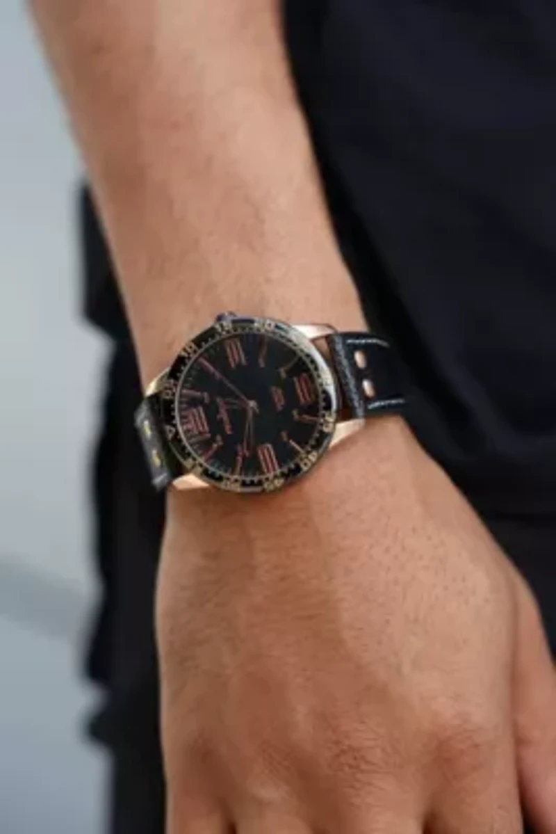 Men's 44mm Brown Bold Numeral Sport Leather Strap Watch
