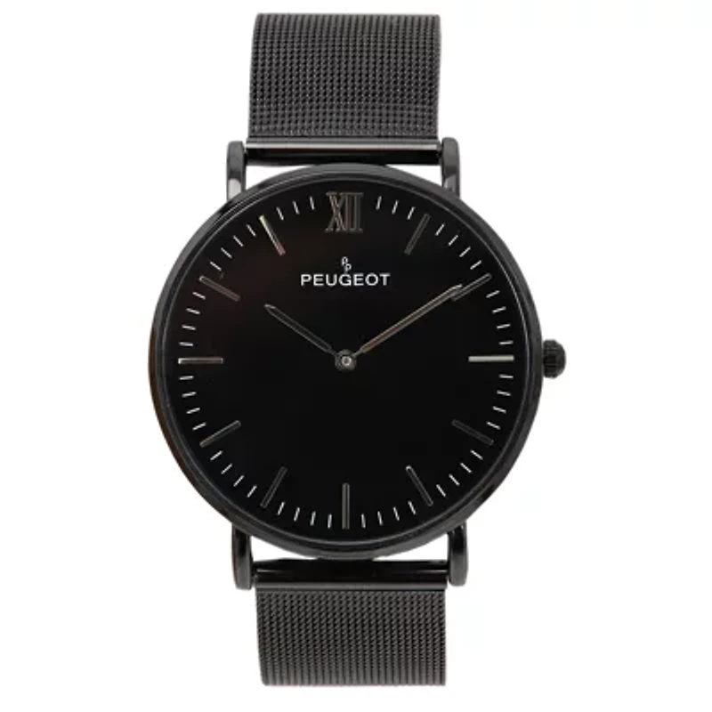 Peugeot Men's Ultra Slim Watch with PVD Plated Black Mesh Band