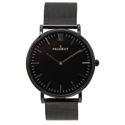 Peugeot Men's Ultra Slim Watch with PVD Plated Black Mesh Band