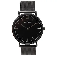 Peugeot Men's Ultra Slim Watch with PVD Plated Black Mesh Band