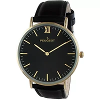 Peugeot Men's 40mm Black Dial Super Slim Leather Strap Watch