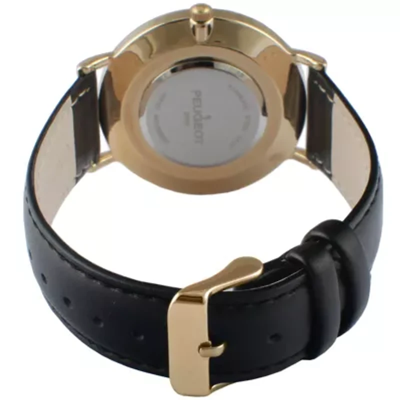 Peugeot Men's 40mm Black Dial Super Slim Leather Strap Watch