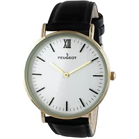 Peugeot Men's 40mm Black Dial Super Slim Leather Strap Watch