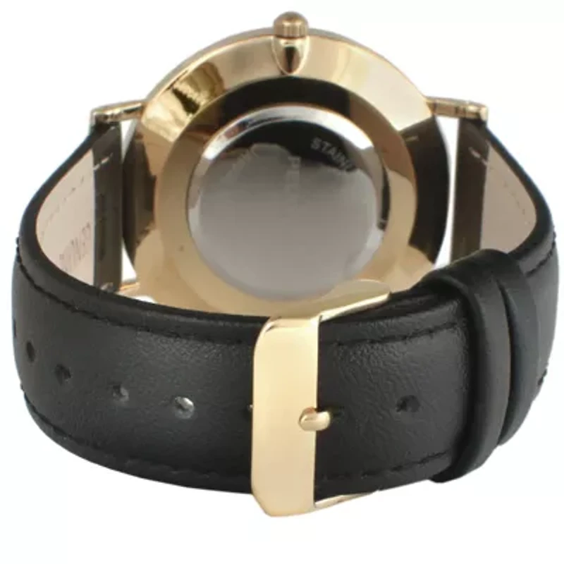 Peugeot Men's 40mm Black Dial Super Slim Leather Strap Watch
