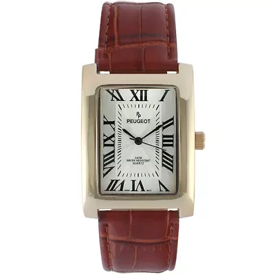Peugeot Men's 43x30 mm Brown Vintage Tank Leather Strap Watch