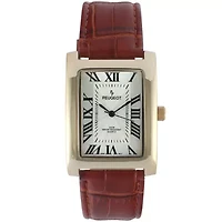 Peugeot Men's 43x30 mm Brown Vintage Tank Leather Strap Watch