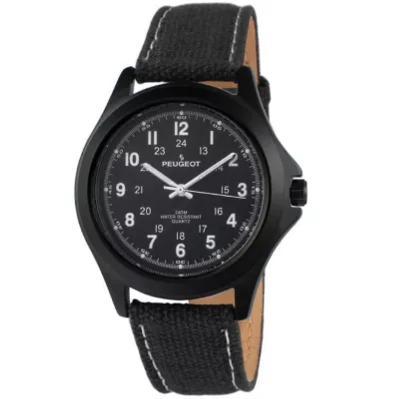 Peugeot Men's 40mm Military Dial Sport Watch with Black Canvas Strap