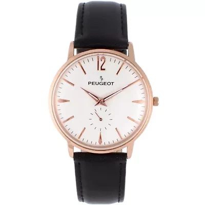 Peugeot Men's 40mm Rose Gold Vintage Remote Sweep Leather Strap Watch
