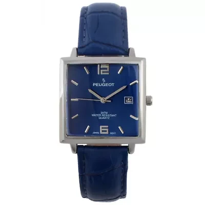 Men's Modern 35x35mm Square Watch with Metal Case and Leather Band