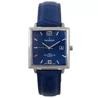Men's Modern 35x35mm Square Watch with Metal Case and Leather Band