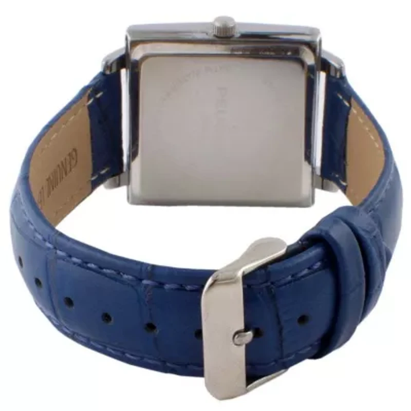 Men's Modern 35x35mm Square Watch with Metal Case and Leather Band