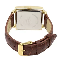 Peugeot Men's 35mm 14K Gold Plated Square Watch with Brown leather Strap