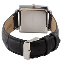 Peugeot Men's 35mm Silver Plated Square Watch with Black leather Strap