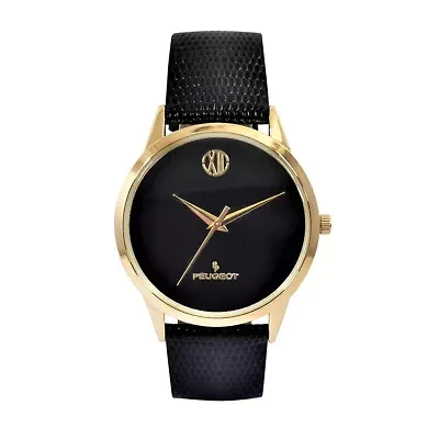 Peugeot Men's 40mm Wafer Slim Round Gold-Plated Case Watch-Black