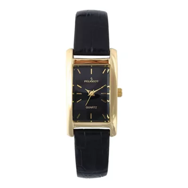 Peugeot Women's 34x20mm Contour Dress Watch Black Leather Strap