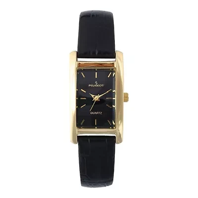 Peugeot Women's 34x20mm Contour Dress Watch Black Leather Strap