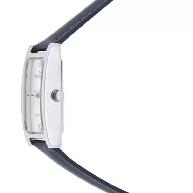 Womens 36x18mm Silver Dial Watch with Glossy Blue Leather Strap