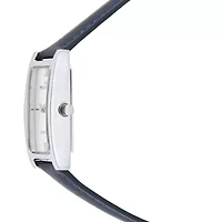 Womens 36x18mm Silver Dial Watch with Glossy Blue Leather Strap
