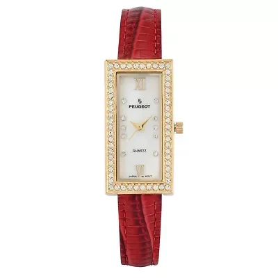 Women's 35x20mm Crystal Bezel Watch with Glossy Red Leather Strap
