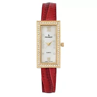 Women's 35x20mm Crystal Bezel Watch with Glossy Red Leather Strap