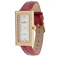 Women's 35x20mm Crystal Bezel Watch with Glossy Red Leather Strap