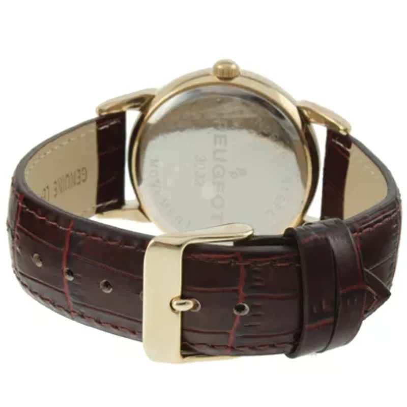 Peugeot Men's 40mm Vintage White Dial Sun Moon Brown Leather Strap Watch