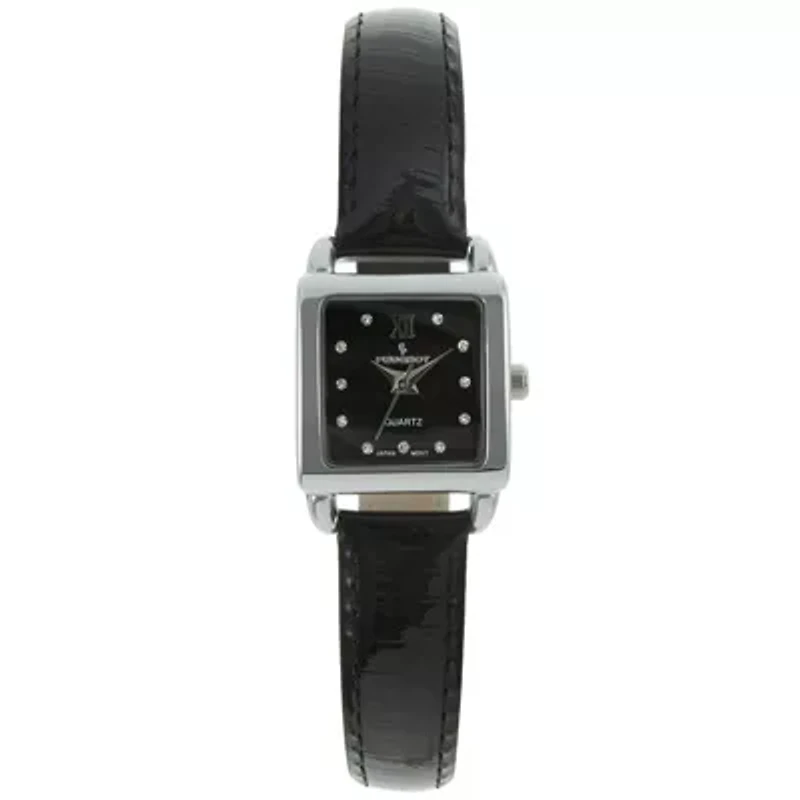 Peugeot Women's 20mm Square Watch with Glossy Leather Strap