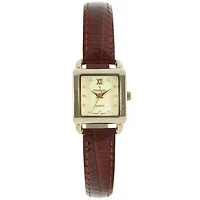 Peugeot Women's 20mm Square Watch with Glossy Brown Leather Strap