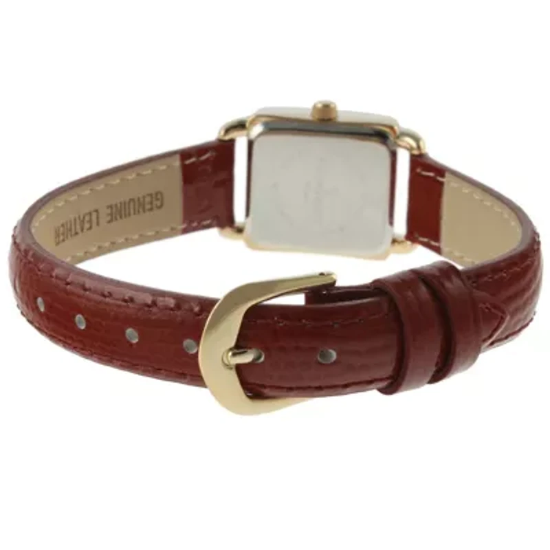 Peugeot Women's 20mm Square Watch with Glossy Brown Leather Strap