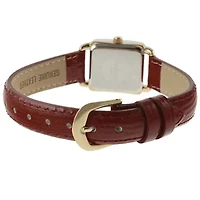 Peugeot Women's 20mm Square Watch with Glossy Brown Leather Strap