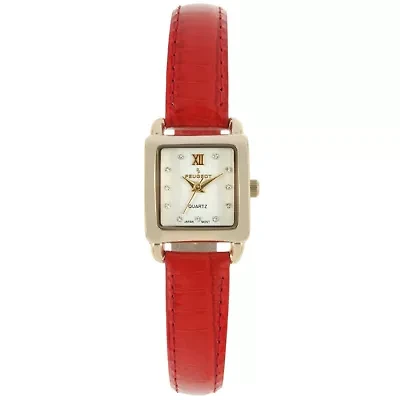 Peugeot Women's 20mm Square Watch with Glossy Red Leather Strap